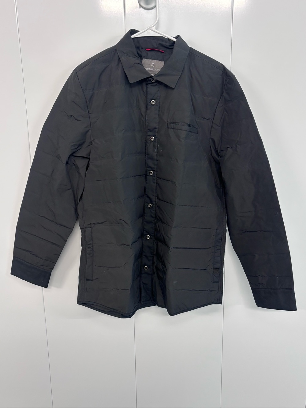 Victorinox Men's Black Quilted Down Shirt Jacket Snap Button Front Size Large